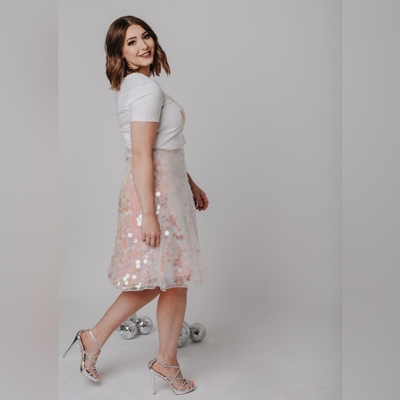 Eva Franco sold at Anthropology adorable pink chunky sequin skirt Brand NEW! - Picture 5 of 12